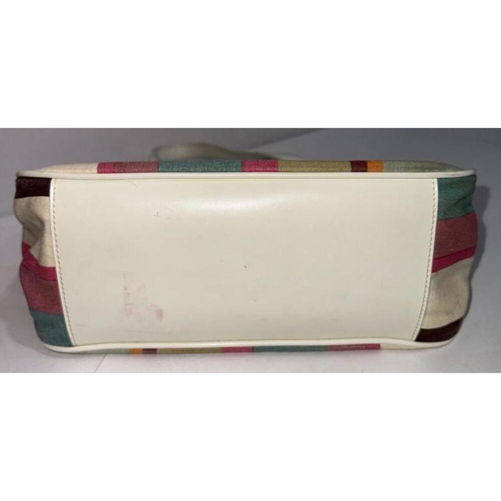 Fossil 90 Y2K Pastel Stripe Canvas Leather Purse Leather Strap Shoulder Bag Tote - Picture 5 of 15